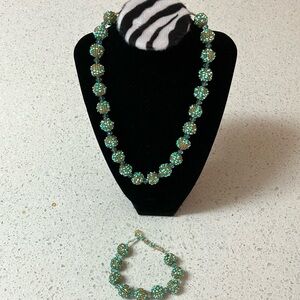 Turquoise and gold handmade‎ beaded necklace with matching bracelet, like new